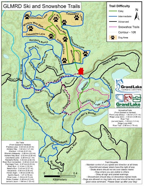A map of the trails in grand lake.